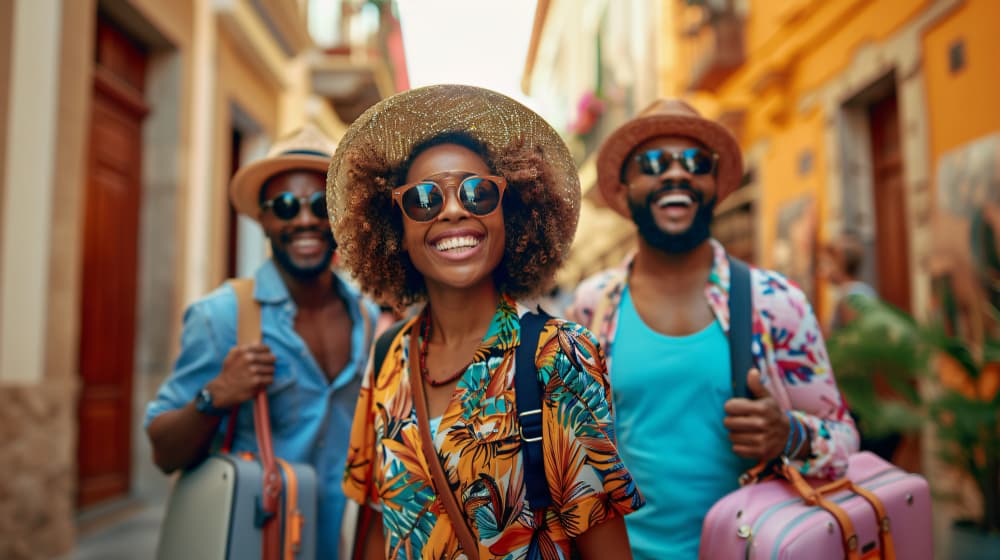 african tourist carrying luggage